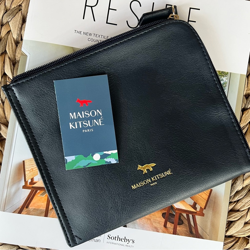 New Maison Kitsune Japan Airline Navy Blue Zip Pouch